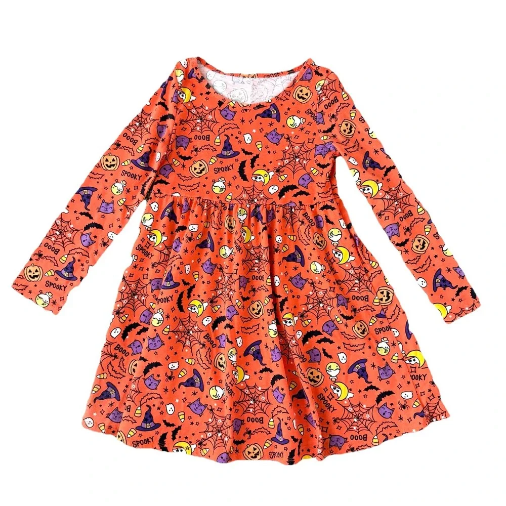 The Children's Place Halloween Knit Dress Girls Size 5 Orange Whimsical Long